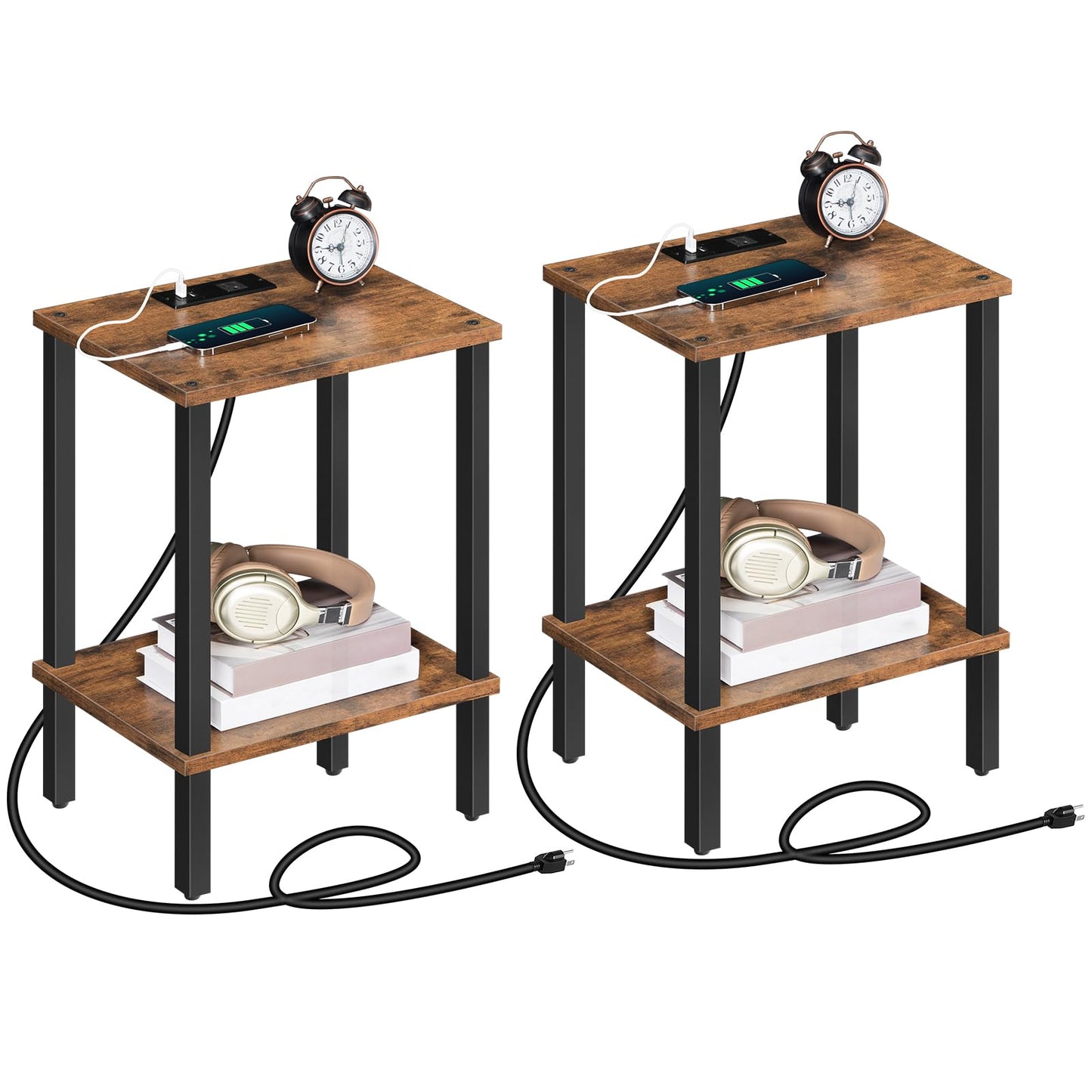 MAHANCRIS Side Table Set of 2, End Table with Charging Station, Nightstand with USB Ports and Outlet, Wooden Bedside Table for Small Space,Living Room, Bedroom, Easy Assembly, Rustic Brown ET - WoodArtSupply