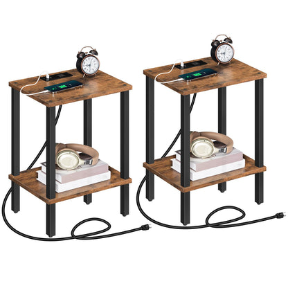 MAHANCRIS Side Table Set of 2, End Table with Charging Station, Nightstand with USB Ports and Outlet, Wooden Bedside Table for Small Space,Living Room, Bedroom, Easy Assembly, Rustic Brown ET - WoodArtSupply