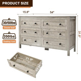 HALLYBEE Farmhouse 6 Drawer Dresser for Bedroom, 54" Long Wood Chest of Drawers with Round Metal Handle, Storage Dresser Organizer, TV Stand Dresser for Bedroom, Living Room, Hallway, Light Rustic Oak HALLYBEE
