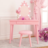 Vabches Kids Makeup Vanity with Lights and Mirror,Little Girl Vanity Table and Chair Set,Cute and Sturdy,Pink Vabches