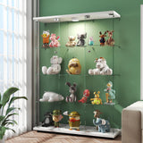 HAMBING Glass Display Cabinet with LED Light & Lock, 4 Shelves 3-Column Display Showcase, 2 Side Doors and Open Center Column, Tempered Glass Curio Cabinet for Bedroom, Living Room - White HAMBING