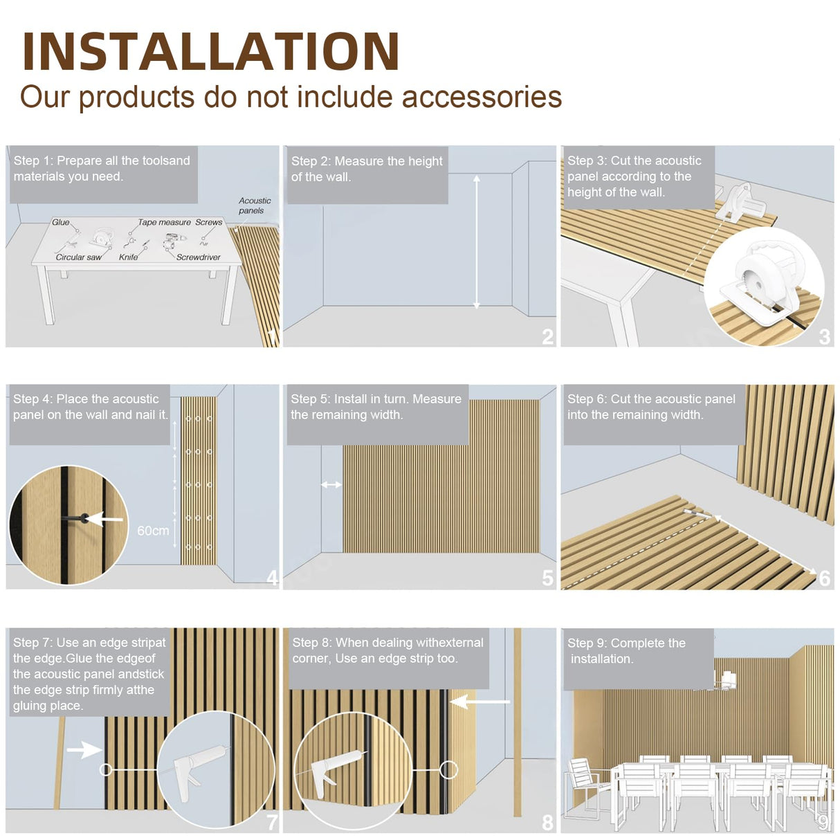 Wood Acoustic Panels Pack of 4, Soundproof Paneling for Interior 47.24”L*12.6”W, Decorative Slat Wall Panels for Noise Reduction, Paper Veneer Brown mondaria