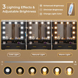 BTHFST Vanity Desk with Lights, Mirror, Charging Station - Black Wood Grain BTHFST