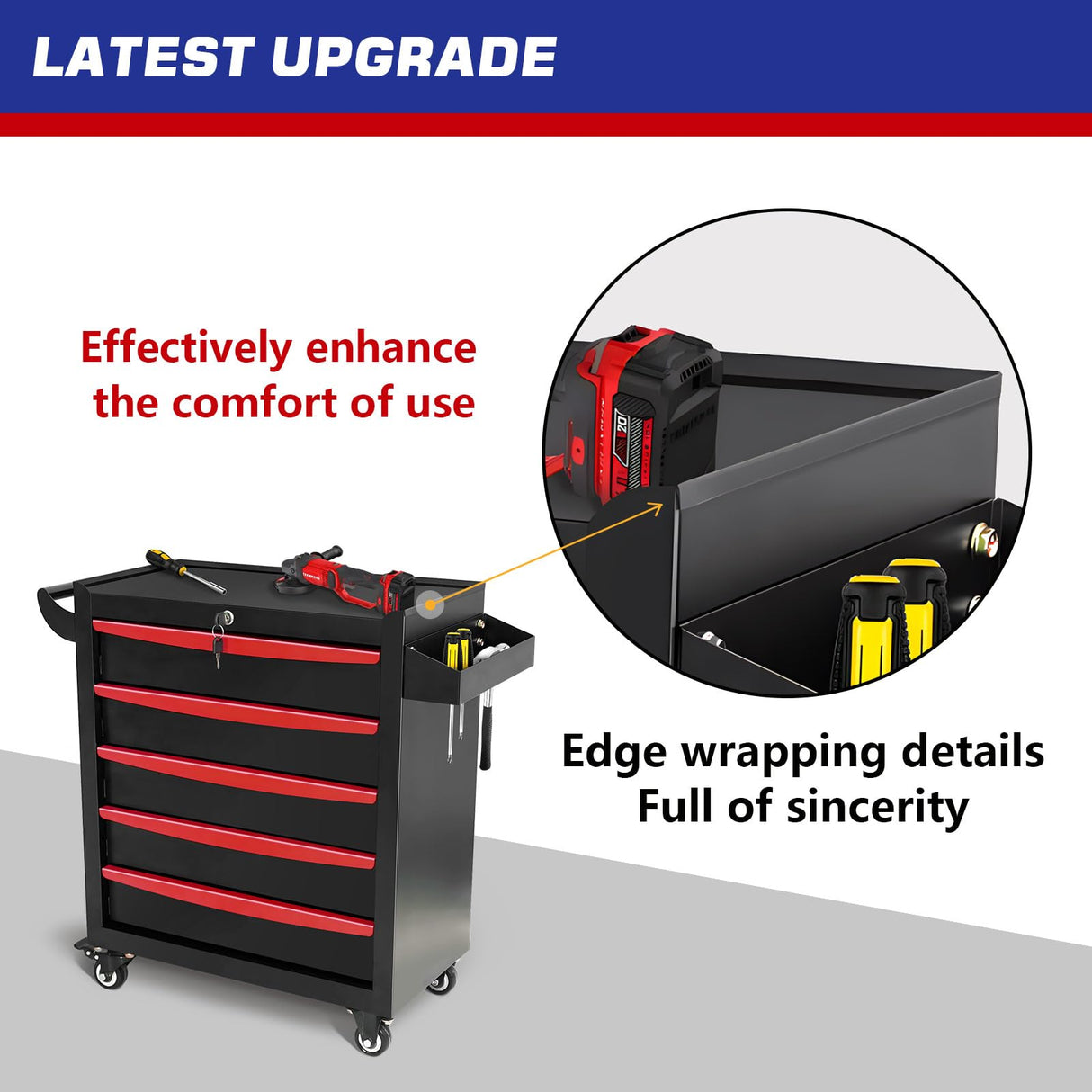 MHEOMTME Rolling Tool Chest with Drawers, Craftsman Tool Box Organizer, Toolbox Cabinet with Keyed Locking System, 5 Drawer Tool Storage Cart on Wheels for Garage, Workshop and Repair Room, Black MHEOMTME