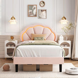 HIFIT Twin Upholstered Smart LED Bed Frame with Adjustable Chic Petal Headboard, Princess Twin Size Platform Bed Frames for Kids/Girls, Wooden Slats Support, No Box Spring Needed, Easy Assembly, Pink HIFIT