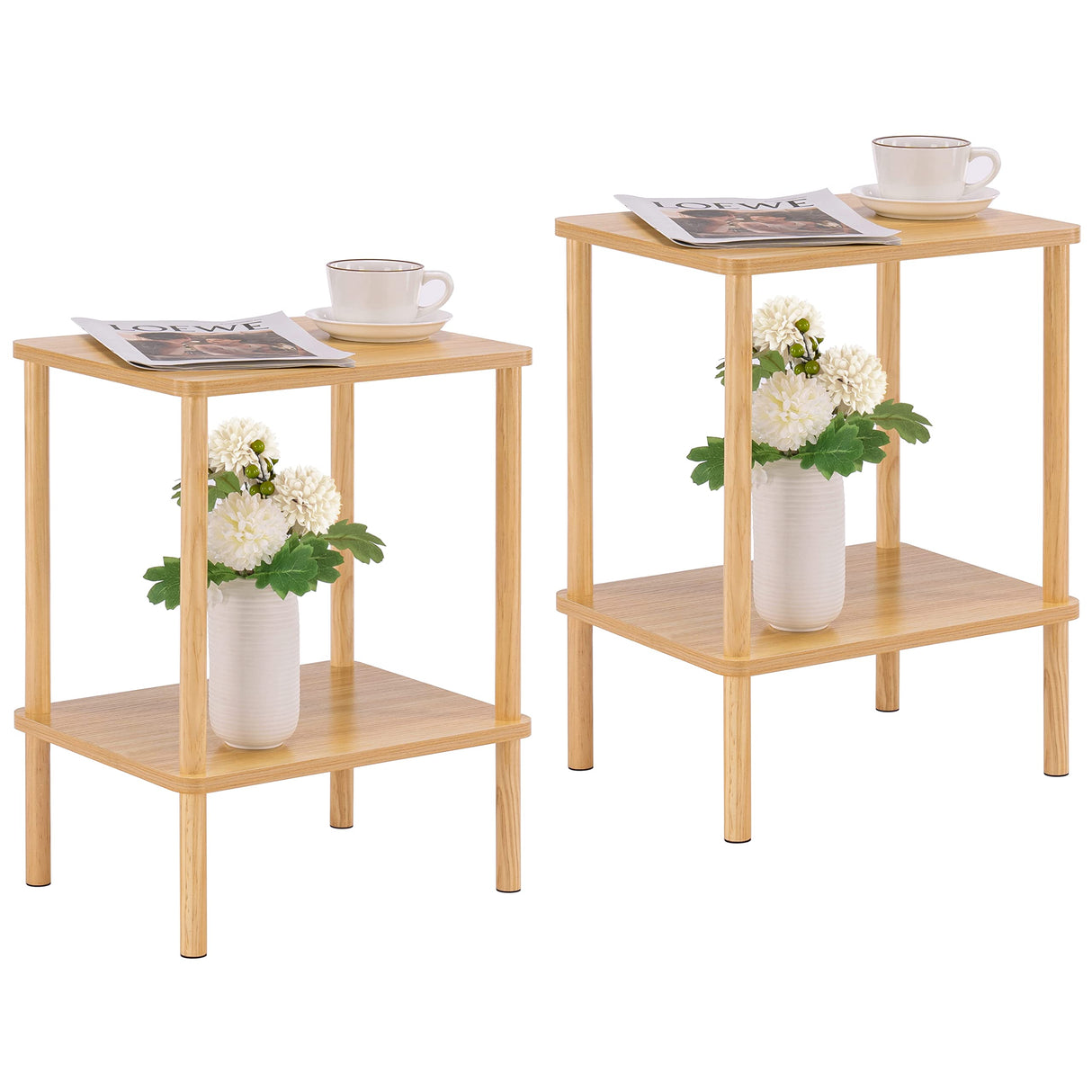 Apicizon 2 Tier End Table Set of 2, Boho Side Table with Storage Shelf, Nightstand Bedside Table for Small Spaces, Bedroom, Living Room, Entryway, Farmhouse, Easy Assembly, Natural Apicizon