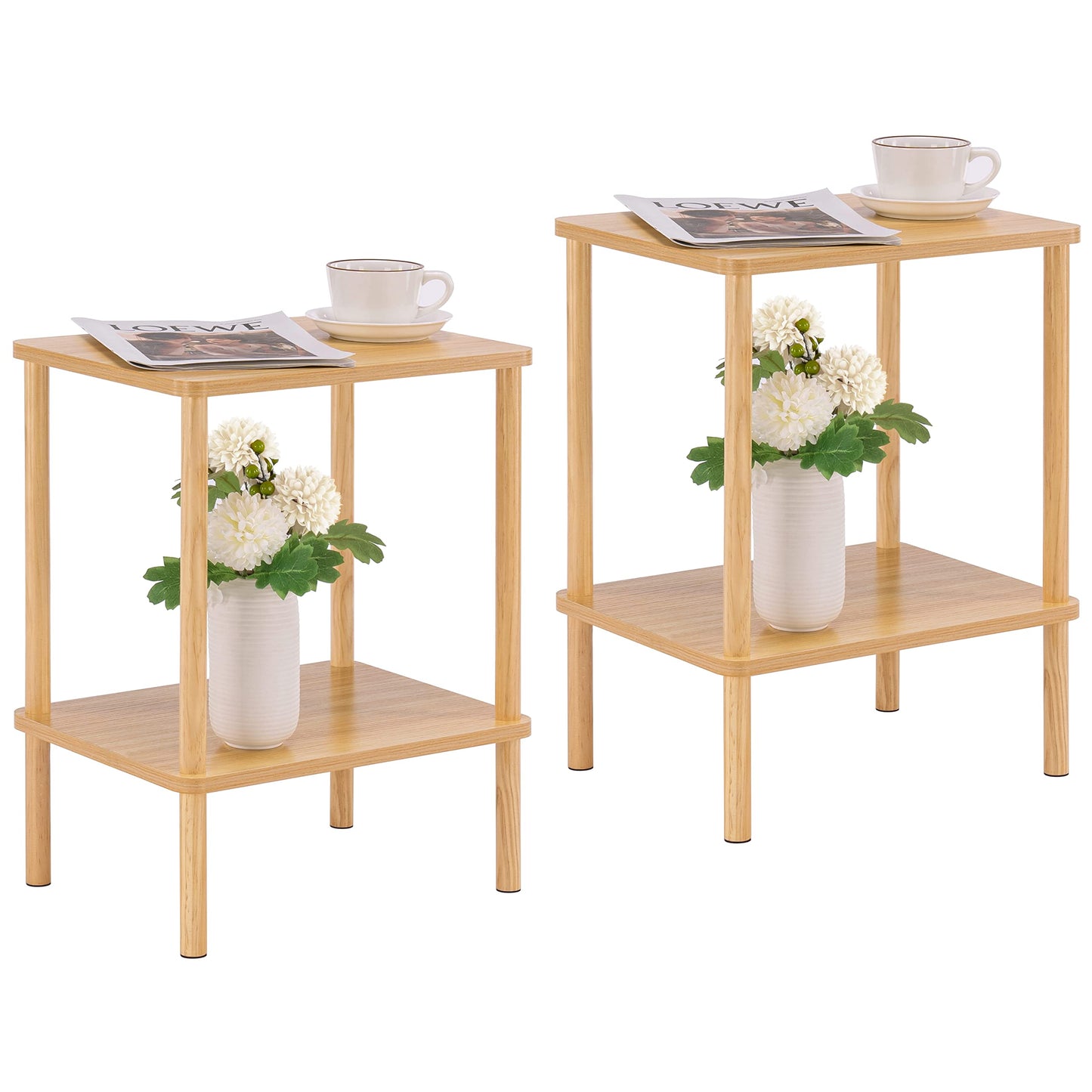 Apicizon 2 Tier End Table Set of 2, Boho Side Table with Storage Shelf, Nightstand Bedside Table for Small Spaces, Bedroom, Living Room, Entryway, Farmhouse, Easy Assembly, Natural