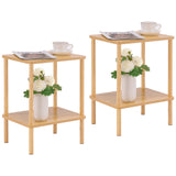 Apicizon 2 Tier End Table Set of 2, Boho Side Table with Storage Shelf, Nightstand Bedside Table for Small Spaces, Bedroom, Living Room, Entryway, Farmhouse, Easy Assembly, Natural Apicizon