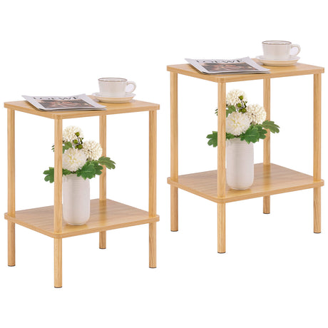 Apicizon 2 Tier End Table Set of 2, Boho Side Table with Storage Shelf, Nightstand Bedside Table for Small Spaces, Bedroom, Living Room, Entryway, Farmhouse, Easy Assembly, Natural Apicizon