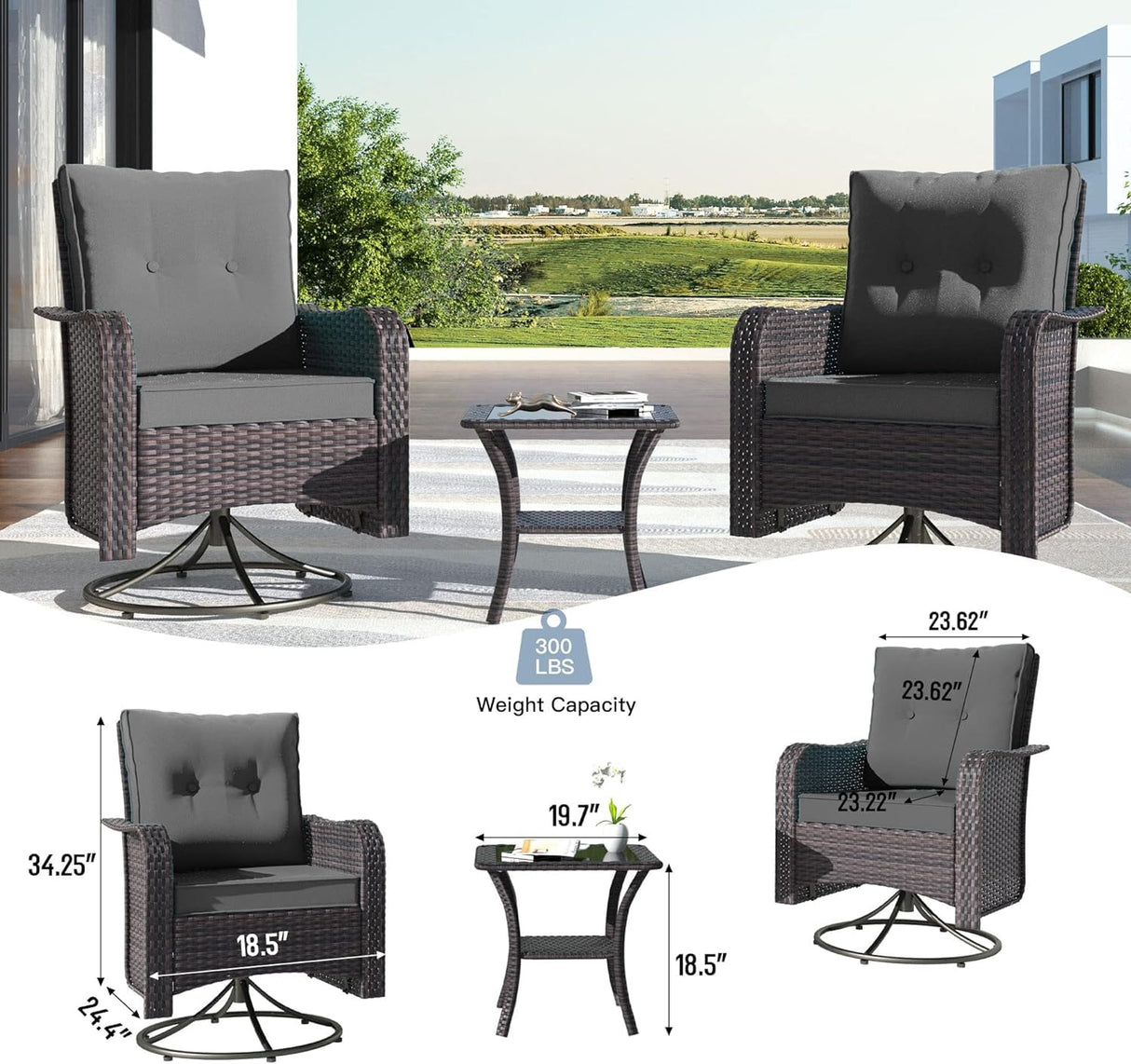 Kullavik 10 Pieces Outdoor Patio Furniture Set with 55000BTU Gas Propane Fire Pit Table,PE Wicker Rattan Sectional Sofa Patio Conversation Sets,Swivel Rocking Chairs Set,Grey Kullavik