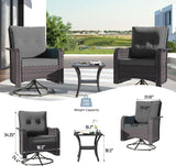 Kullavik 10 Pieces Outdoor Patio Furniture Set with 55000BTU Gas Propane Fire Pit Table,PE Wicker Rattan Sectional Sofa Patio Conversation Sets,Swivel Rocking Chairs Set,Grey Kullavik