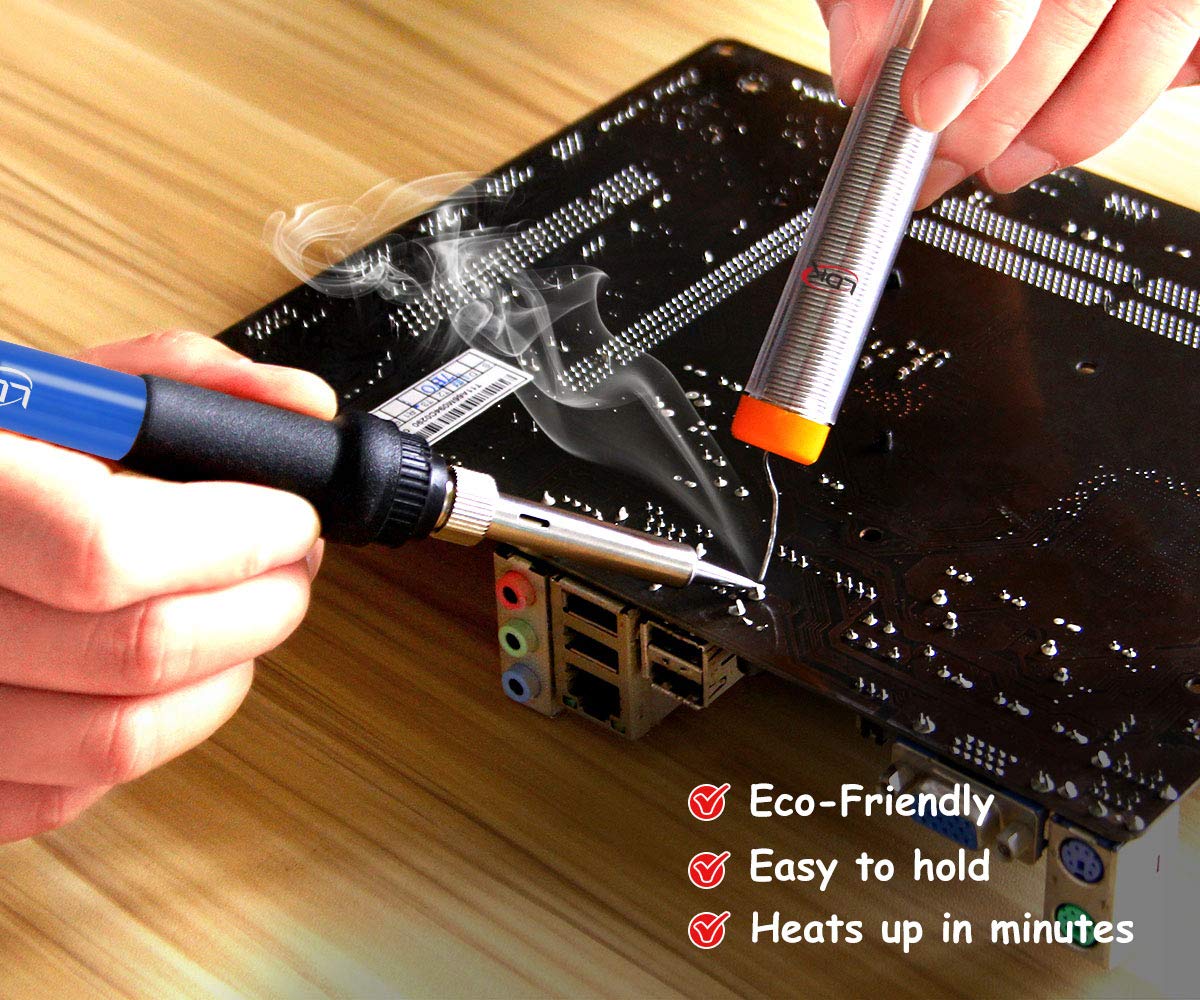 LDK Soldering Iron Kit, Electric Soldering Gun Welding Tools with ON/OFF Switch, Solder Wire, Flux Paste, Soldering Iron Stand, Sponge, 5pcs Tips [110V US Plug] LDK