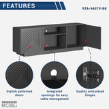 Techni Mobili Modern TV Stand for Screen TVs Up to 70” When Measured Diagonally – Black TV Stand with 2 Storage Cabinets with Patterned Doors and Open Shelves – Black Techni Mobili