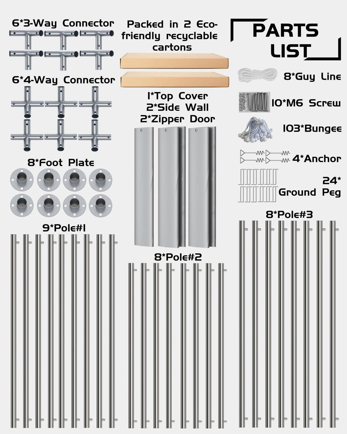 Hipicute 10' x 20'x 10' Portable Garage, Heavy Duty Carport with 180G Side Walls, Front and Rear Doors, Car Shelter for Trucks, Boats, and SUVs - Grey Hipicute