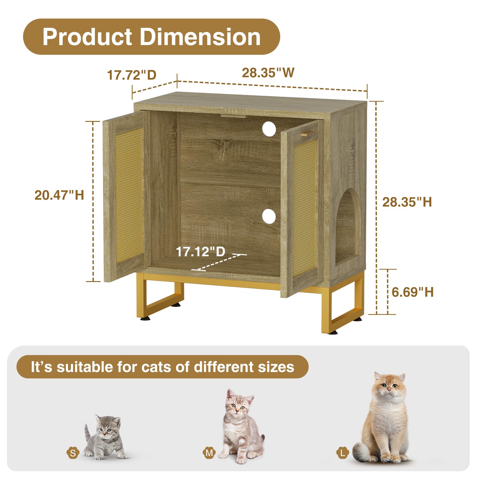 Halitaa Cat Litter Box Enclosure, Hidden Litter Box Furniture with Rattan Door,Cat Washroom Furniture with Metal Frame, Cat House End Table,Natural - WoodArtSupply