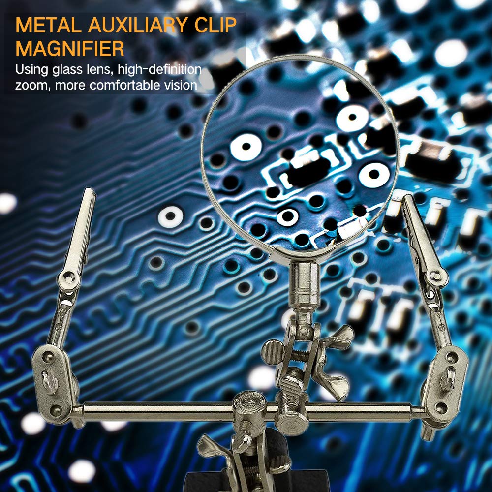 AORAEM Helping Hands Magnifier with Dual Adjustable Alligator Clips in 2.5x Magnifying Glass Soldering Station for Crafting, Hobby, Micro Objects (Not Include Battery) AORAEM