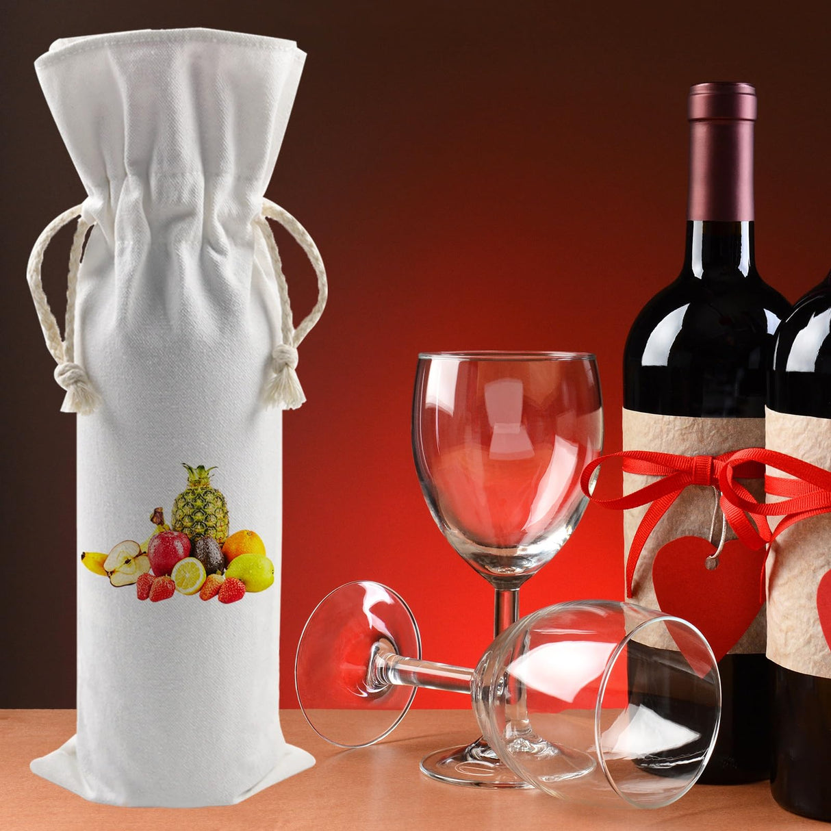 OKBA 15 PCS Sublimation wine gift bag blank, Canvas wine bottle bag with drawstring, Suitable for sublimation, screen printing, DIY graffiti OKBA