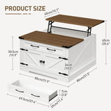 RALGEND Farmhouse Lift Top Coffee Table with Storage, Square Wooden Center Table with Drawers for Living Room, Rustic Coffee Table with Hidden Compartment, White and Walnut