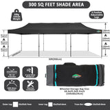 COBIZI 10x30 Pop Up Canopy Without Sidewall,Heavy Duty Canopy UPF 50+ All Season Wind Waterproof Commercial Outdoor Wedding Party Tents for Parties Gazebo with Roller Bag(10 x 30 ft Black) COBIZI