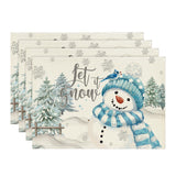 Artoid Mode Xmas Trees Let It Snow Blue Snowman Christmas Placemats Set of 4, 12x18 Inch Winter Table Mats for Party Kitchen Dining Decoration Artoid Mode