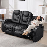 ANJ Recliner Sofa,Power Reclining Couch with USB Ports and Cup Holders - Overstuffed Electric Living Room Seating PU Leather Recliner Sofa Set with Hidden Arm Storage, Easy to Clean (Black) ANJ