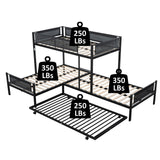 Livavege L-Shape Triple Bunk Bed with Trundle for 4 Kids/Teens/Adults, Metal Bunk Bed Twin Over Twin with Textilene Guardrail, Wood Slats, Low Bunkbed Frame for Dorm, Bedroom, Guest Room Livavege