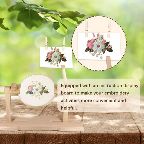 Adjustable Embroidery Hoop Stand,Embroidery Kit with 4pcs Different Size Embroidery Hoops,1 Embroidery Tool Kit,1 Pair of Thimbles,Wooden Embroidery Hoop Holder for Beginners. WodGod