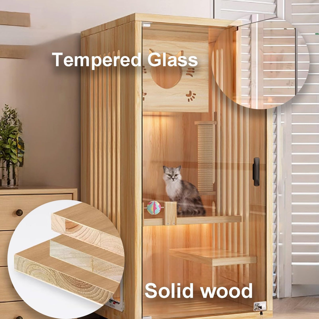 GUQASDV Cat Cage Wood, Catio Indoor Cat Enclosure, Enclosed Cat Playpen, Cat Crate with Wheels and Cat Scratch Post for Ferret, Chinchilla, Small Animals(Black,90x60x120cm) GUQASDV