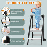 Foldable Toddler Kitchen Stool Helper, Toddler Tower with 3 Adjustable Height, Wooden Toddler Step Stool, Collapsible Toddler Tower, Toddler Stool for Kitchen and Bathroom CaMecequter
