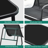 YITAHOME 3 Piece Patio Furniture Set with Rocking Bistro Chairs and Glass Table, Textilene Fabric Small Outdoor Conversation Furniture Set for Backyard, Lawn, Garden, Balcony, Poolside (Black) YITAHOME