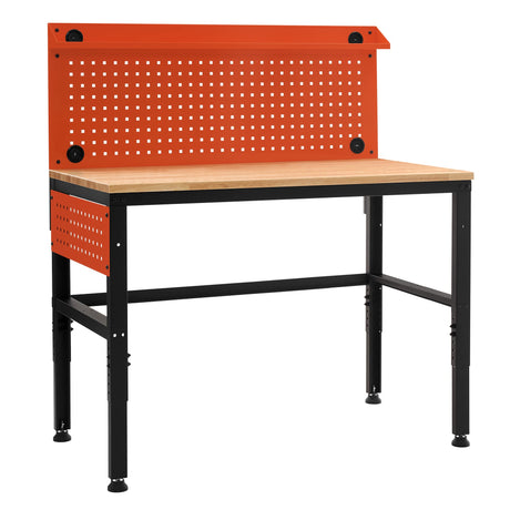 MCombo Adjustable Workbench with Solid Wood Tabletop for Garage, Steel Worktable with 2 Pegboards for Workshop, Workstation for Shop, Home Improvement (1200lbs Load-bearing) (48"x24”) Bench48 (Orange) MCombo