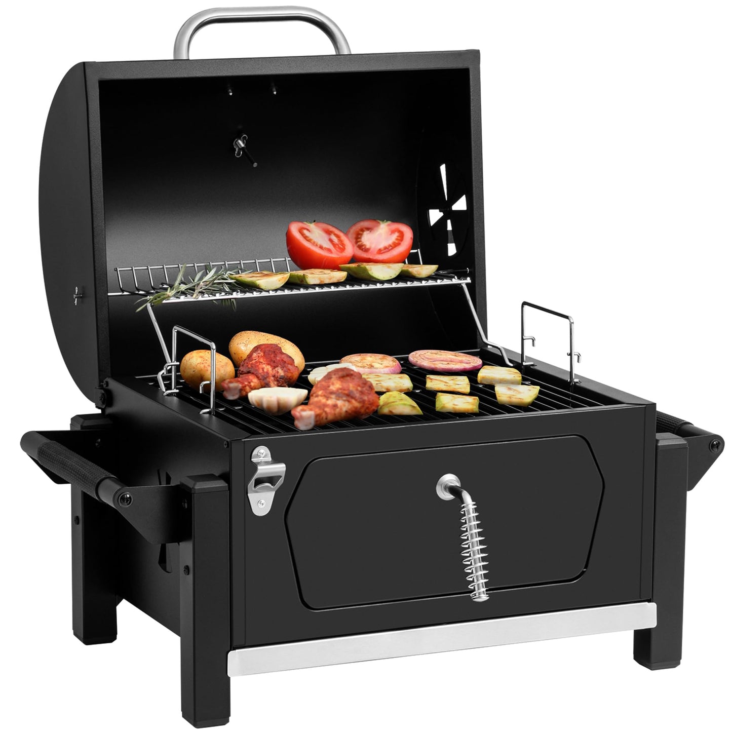 Royal Gourmet CD1519 Tabletop Charcoal Grill with Warming Rack, Potable Charcoal Grill with 303 Sq. In Cooking Area for for Outdoor Camping and Picnic Grilling, Black