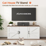 MAHANCRIS Cat Litter Box Enclosure for 2 Cats, 47.2" Hidden Cat Litter Box Furniture with Double Rooms, Wooden Litter Box Furniture, Indoor Cats House, Cat Washroom Furniture, White CWZW2201 MAHANCRIS