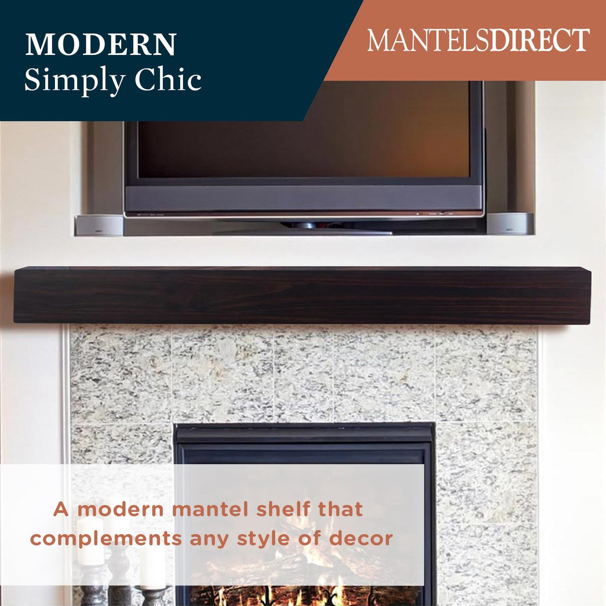 MANTELSDIRECT 60 Inch Floating Fireplace Mantel Wood Shelf in Coffee Bean - Austin from Mantels Direct | Wooden Rustic Wall Shelf Perfect for Décor and Electric Fireplaces MANTELSDIRECT