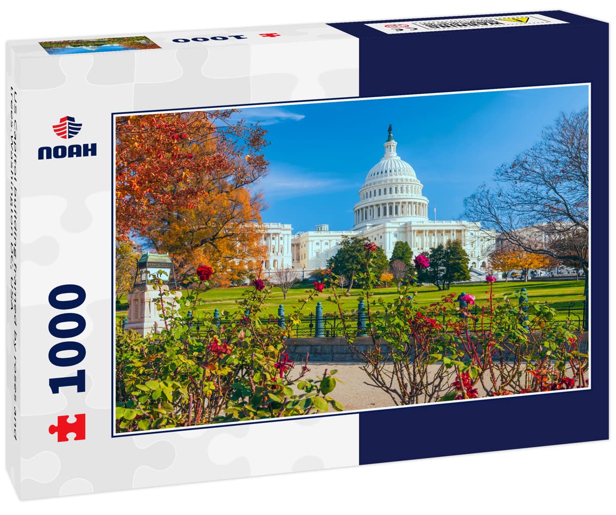 Noah Jigsaw Puzzle US Capitol Building Framed by Roses and Trees.Washington DC, USA 1000 Pieces WoodArtSupply