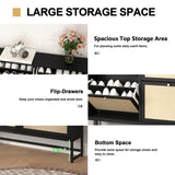 NVETHM Shoe Cabinet, Shoe Storage Cabinet with 4 Flax Flip Drawers and Mental Legs,Shoe Rack Free Standing Shoe Organizer for Entryway, Living Room (Black, 8-Tier) NVETHM