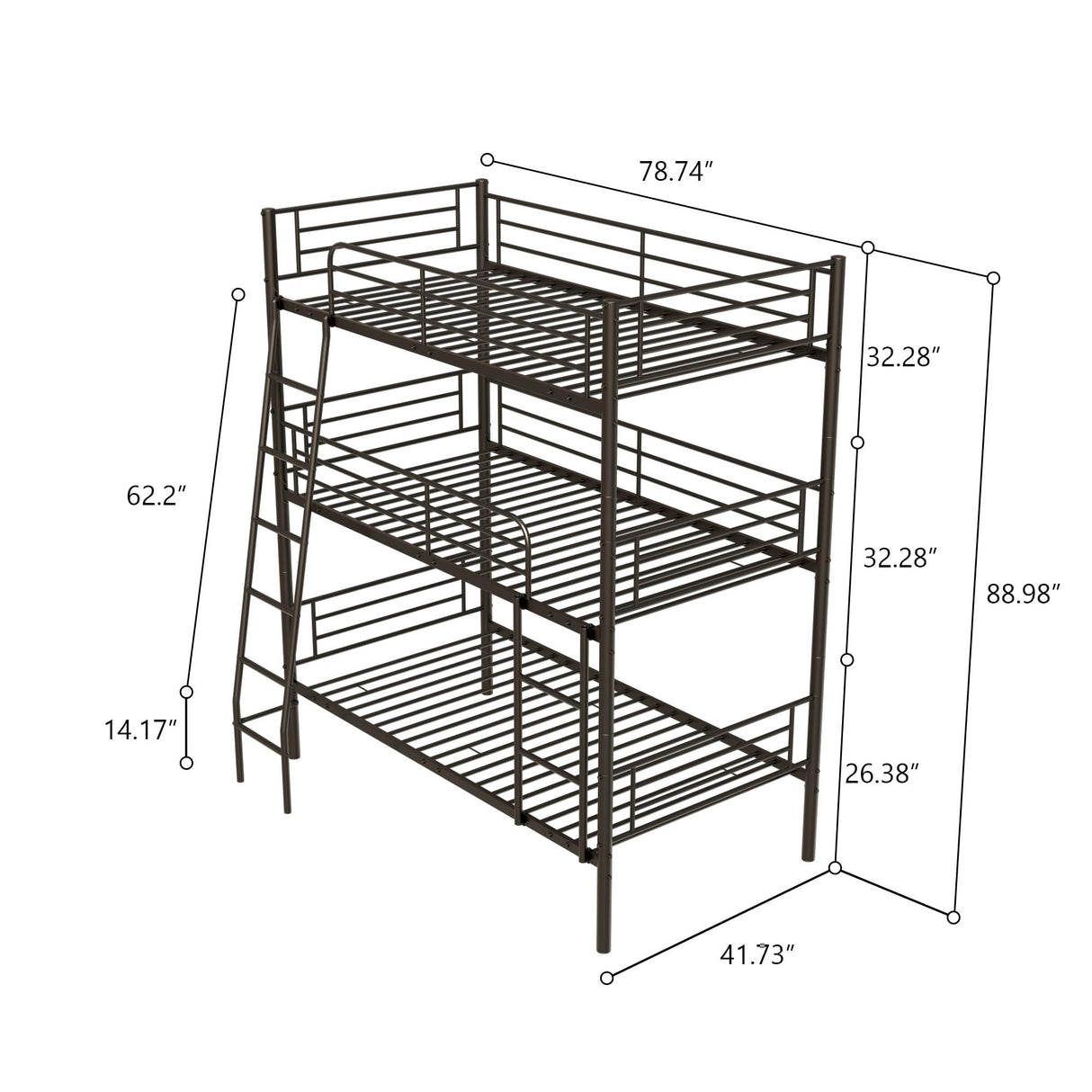 LUMISOL Twin Size Triple Bunk Beds, Heavy Duty Metal Triple Bunk Bed Frame with Ladder for Share Bedrooms, Detachable Bunk Beds, Can be Divided into 3 Beds, Black LUMISOL