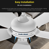 36 inch Ceiling Fan with Light and Remote Control,White 5 Blade Modern Ceiling Fans for Living Room Bedroom Farmhouse indoor, Quick-Install,Reversible DC Motor, Dimmable, 6 Airflow & 3 Light Colors natawinnd