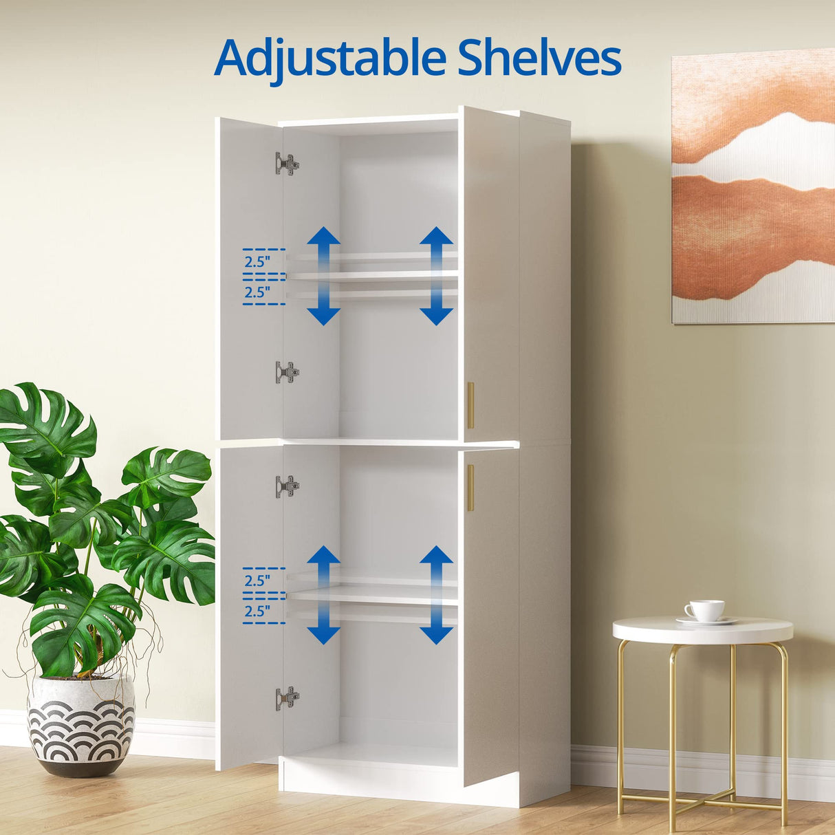 Cozy Castle 71" Tall Kitchen Pantry, Freestanding Pantry Cabinet with Adjustable Shelves and Doors for Kitchen, Dining Room, White Cozy Castle