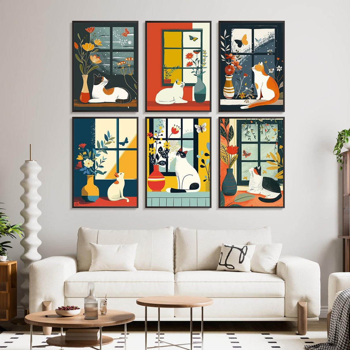 6 Pack Paint by Numbers Kit for Adults Beginners - 10x14 Inch Cat Adult Paint by Number Kits on Canvas, Cat DIY Acrylic Oil Number Painting Kits for Adults, Perfect for Gift Home Wall Decor Offito