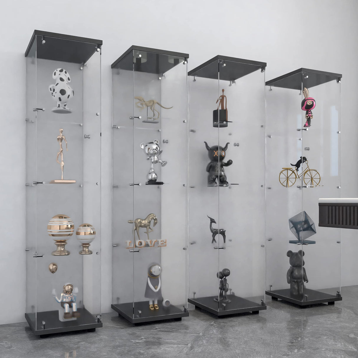 Yoluckea Glass Cabinet, 4 Shelves Glass Display Cabinet with Door, Curio Cabinet Collection Glass Display Case for Home Office, Floor Standing Bookshelf Corner Cabinet for Book, Toys, Glory(Black) Yoluckea