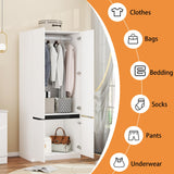 Armoire Wardrobe Closet with Doors: 75" White Large Wardrobe Closet with 2 Doors, Clothes Cabinets for Bedroom Armoires with Storage, Wood Wardrobes Closets for Hanging Clothes (C-Style, 31.5") Mhsatyrs
