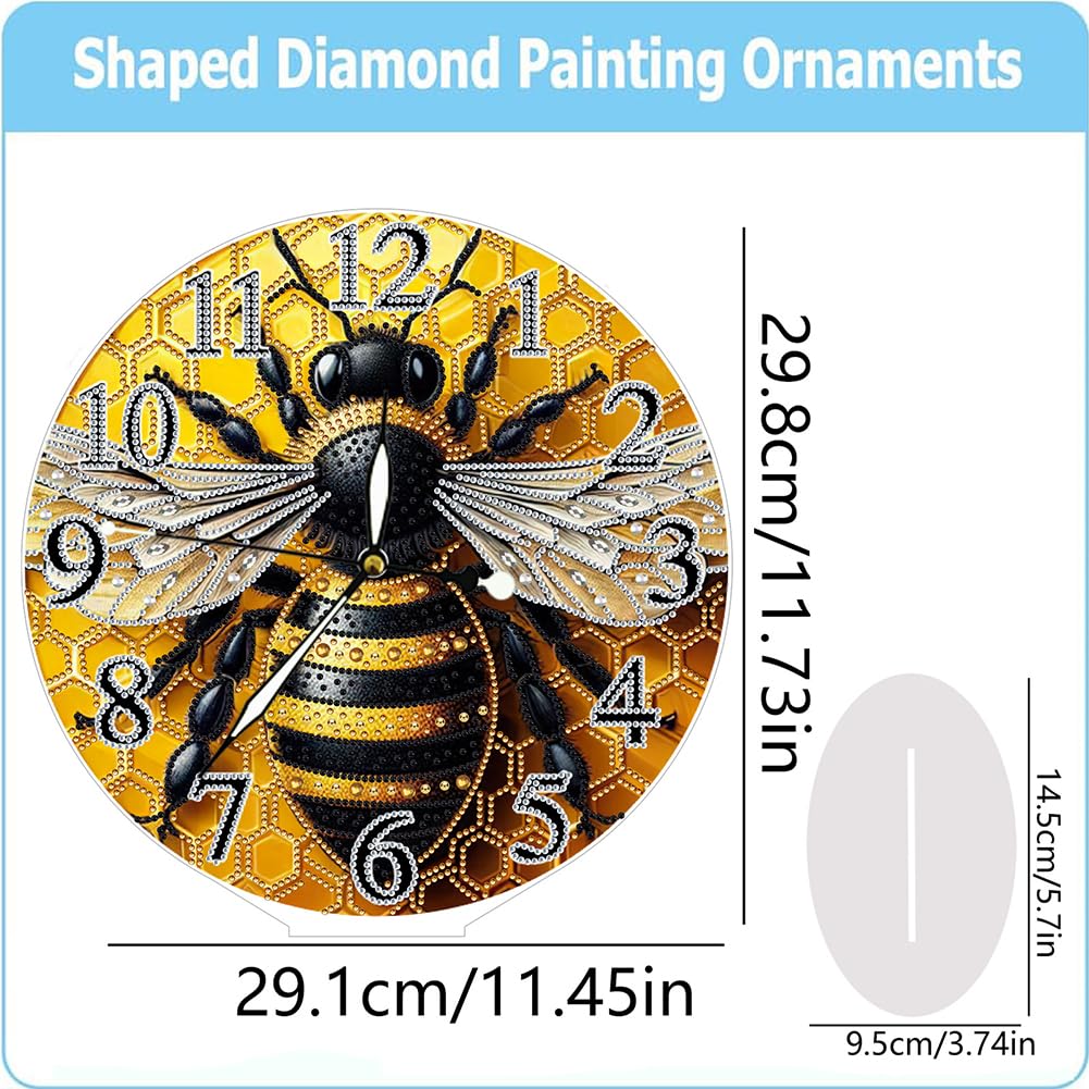 Sulunmo DIY Diamond Art Painting Kit Desk Tabletop Clock Craft Diamond Drill Art Kit for Home Decor Decoration, Creative Gift(Glow-in-The-Dark Bee-32) Sulunmo