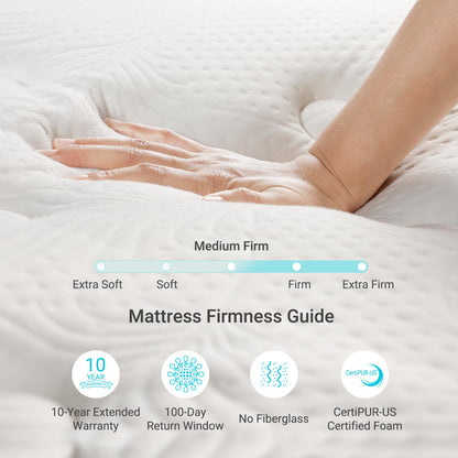 Serweet 8 Inch Memory Foam Hybrid Queen Mattress - Heavier Coils for Durable Support - Pocket Innersprings for Motion Isolation - Pressure Relieving - Medium Firm - Made in Century-Old Factory