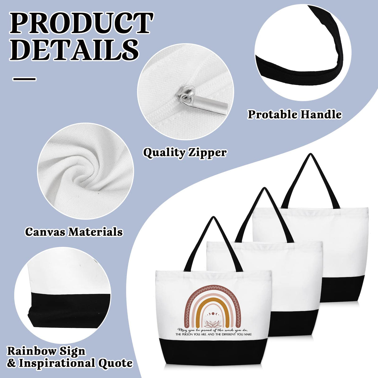 50 Pieces Large Canvas Tote Bags Reusable Grocery Cloth Bags Sublimation Tote Bags Blank Plain Bulk Bags with Zipper Cotton Tote Bag Black White for DIY Crafts for Shopping Women Employee Teachers Sieral