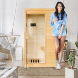 OUTEXER Far Infrared Sauna Home Sauna Spa Room Low-EMF Canadian Hemlock Wood 800W Indoor Saunas with Control Panel and Tempered Glass Door, Room:35.2 * 27.6 * 61.6Inch OUTEXER