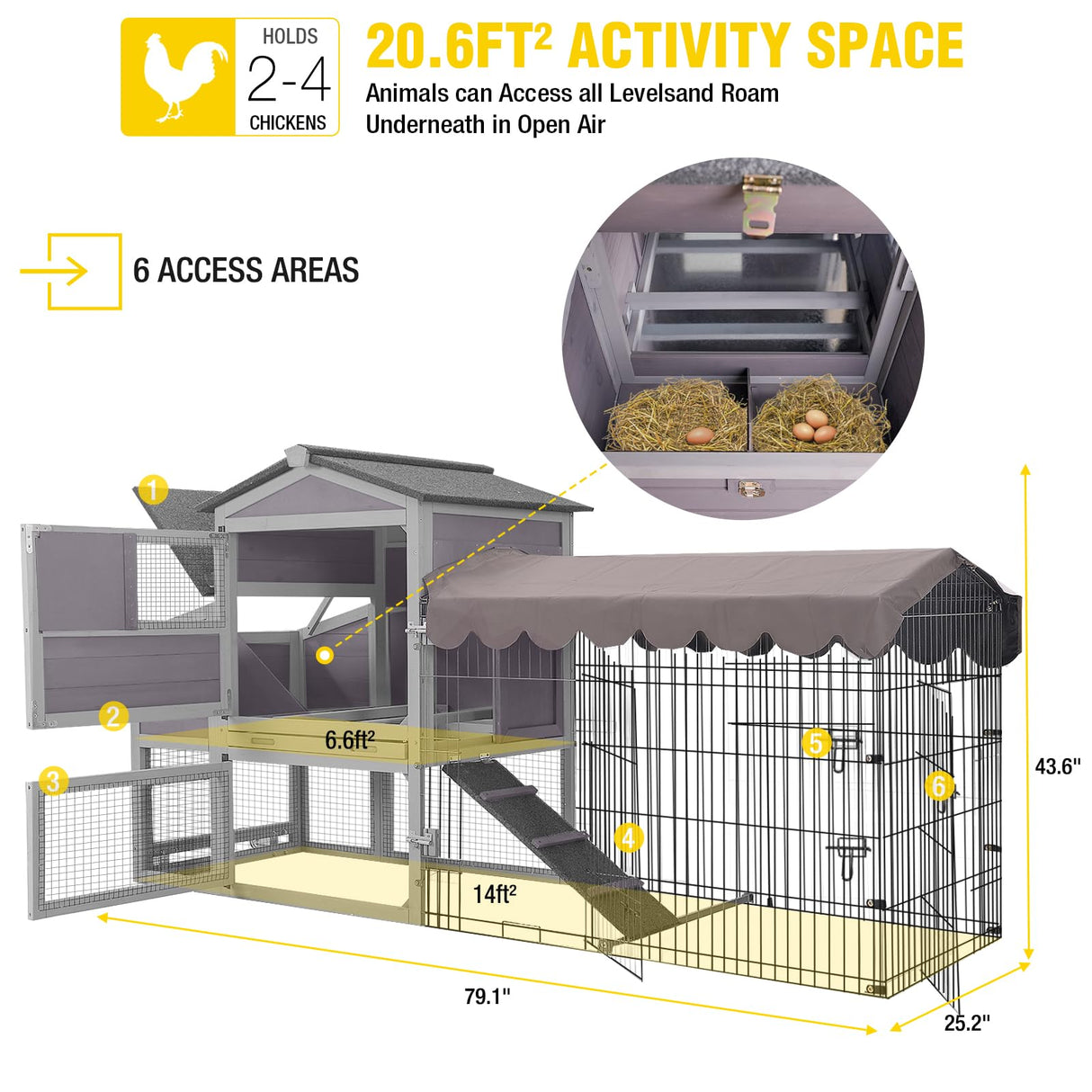 Aivituvin Chicken Coop Mobile Chicken House with Metal Chicken Run Outdoor Rabbit Hutch Wooden Hen House Chicken Tractor with Wheels 82" Aivituvin