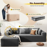 Mvpipi L-Shaped Boneless Couches for Living Room, Cloud Couch with Oversized Chaise, Modular Sectional Sofa w/Deep Seat, Corduroy Comfy Sofa, Couches for Bedroom & Apartment, No Assembly, Grey Mvpipi