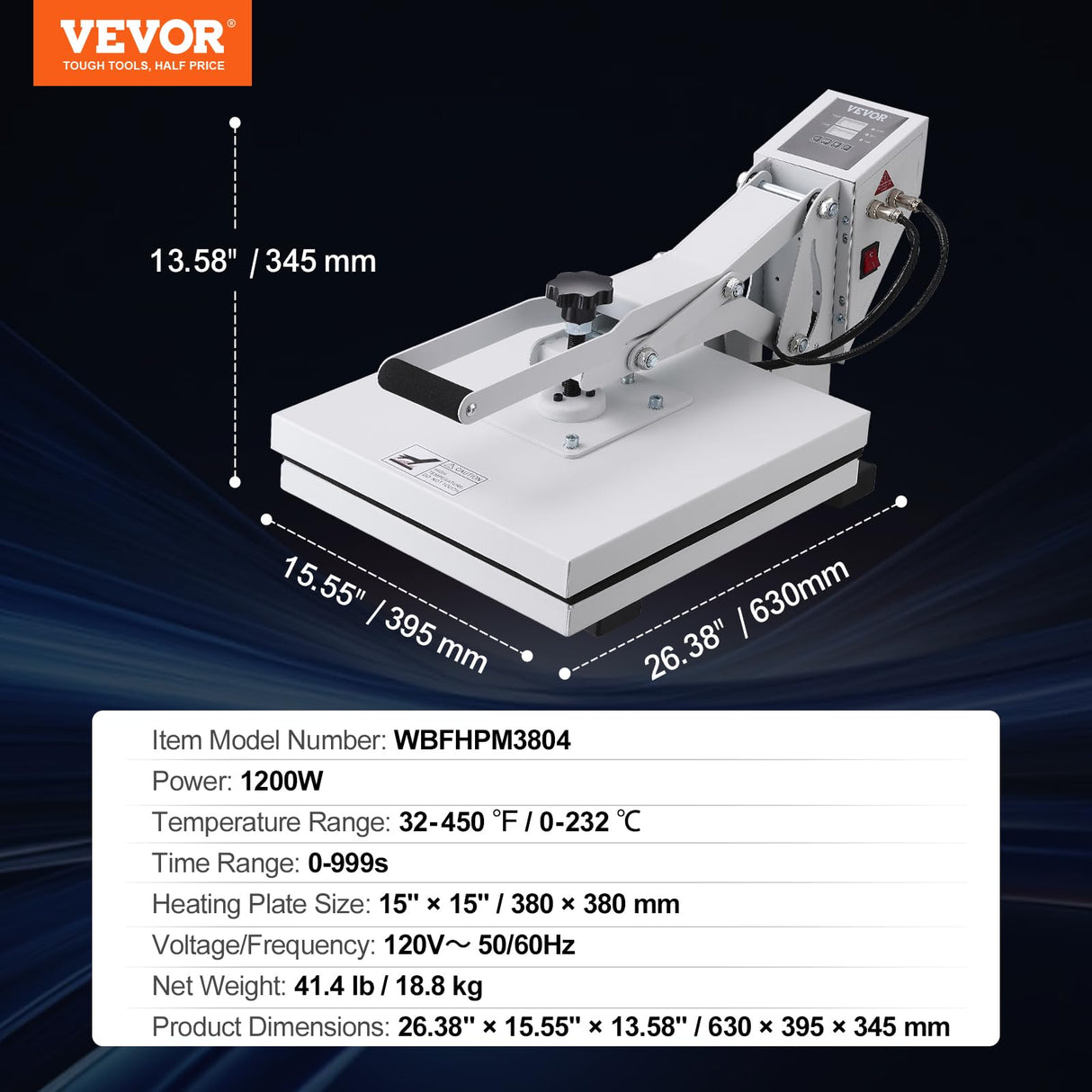 VEVOR Heat Press, 15"x15" T-Shirt Press Machine with Quick Heat-Up, Digital Power Industrial Sublimation for Vinyl Transfer, Efficient High Pressure Device, White VEVOR