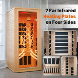 Efficraft Infrared Sauna Indoor, 1 Person Hemlock Wooden Home Sauna, Dry Sauna for Home Spa Room 1350W, Time Temp Pre-Set Sauna Room, w/7 Heating Panels Mini Personal Far Infrared Saunas for Home Efficraft